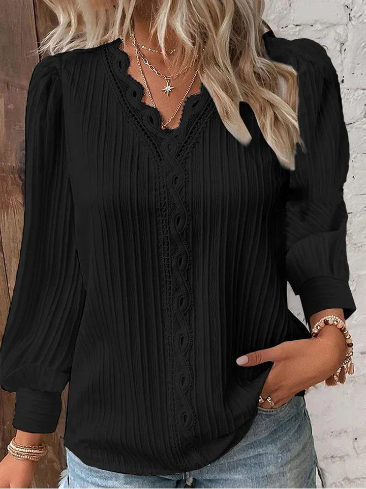 Blouse For Women | Pleated V Neck Long Sleeve