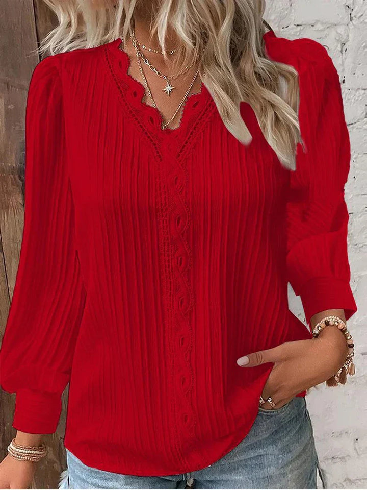 Blouse For Women | Pleated V Neck Long Sleeve