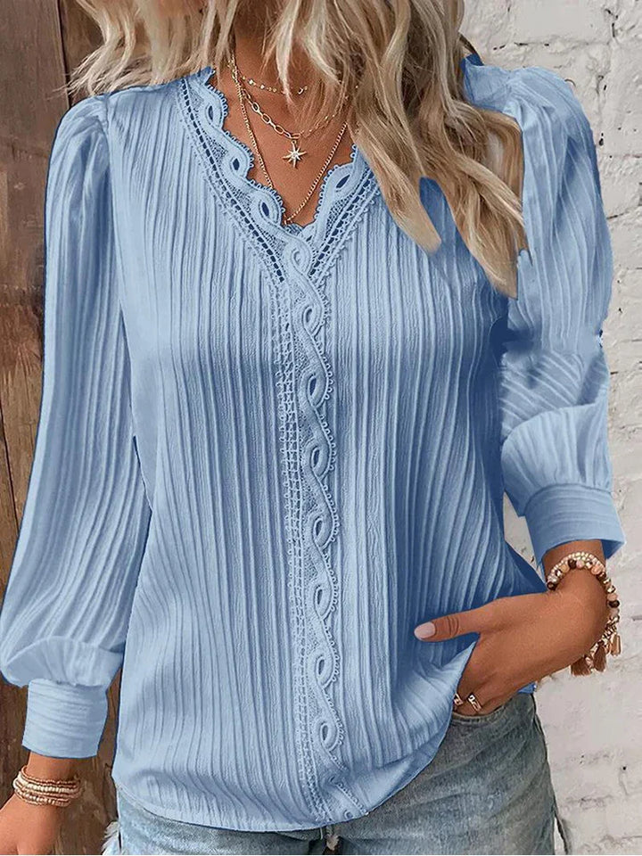 Blouse For Women | Pleated V Neck Long Sleeve
