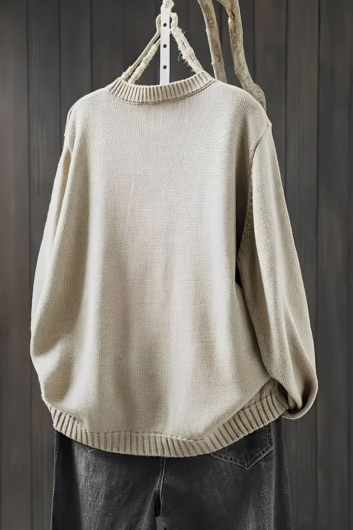 Women's long-sleeve button-front cardigan with ribbed trims and colourful buttons