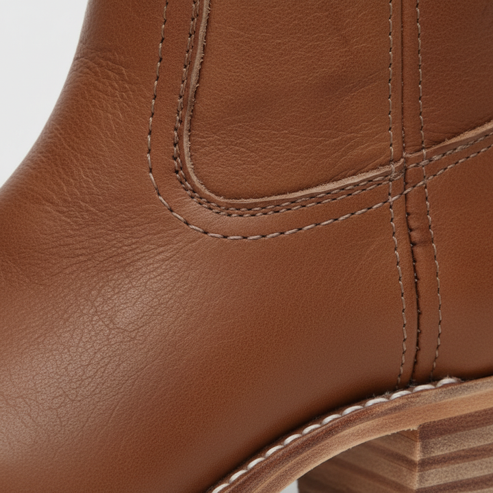 Women's knee-high boots with panel detailing and block heels