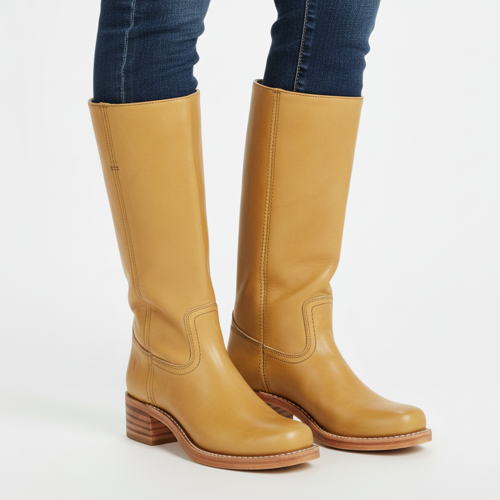 Women's knee-high boots with panel detailing and block heels