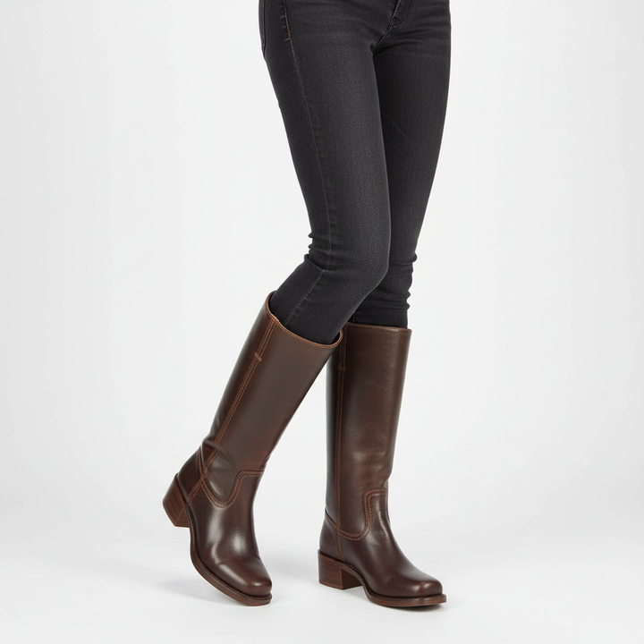 Women's knee-high boots with panel detailing and block heels