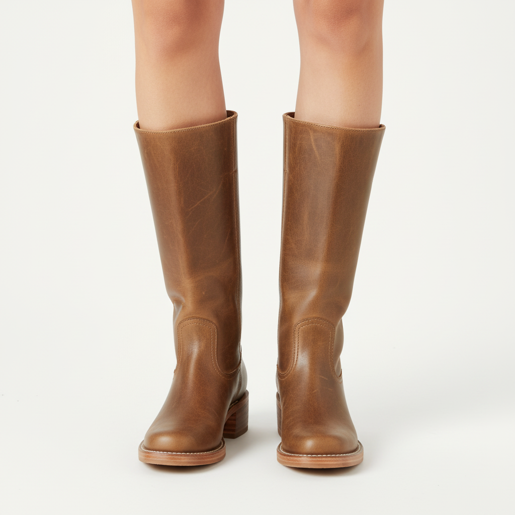 Women's knee-high boots with panel detailing and block heels