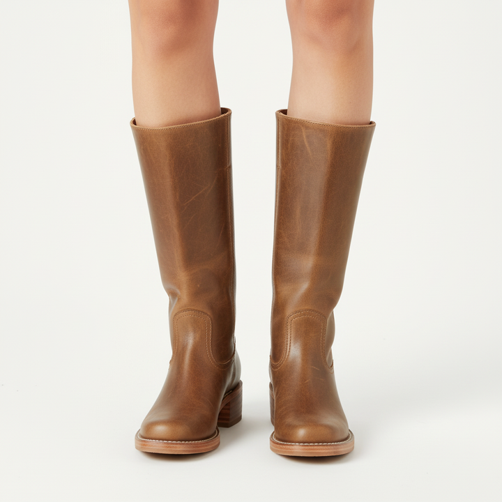 Women's knee-high boots with panel detailing and block heels