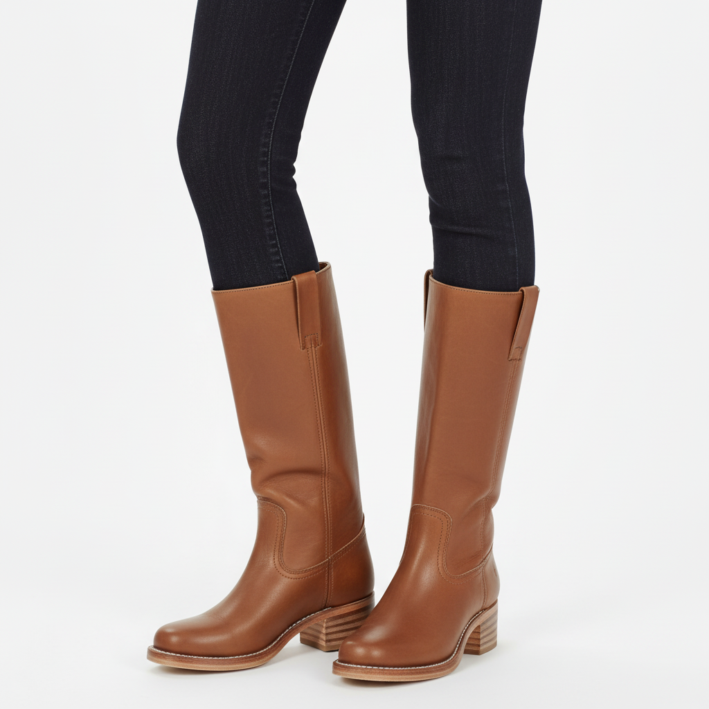 Women's knee-high boots with panel detailing and block heels