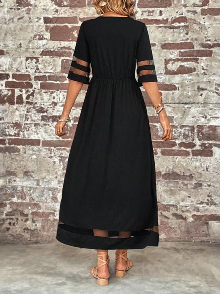 Women’s Dress | Round Neck Maxi with Sheer Mesh Sleeves