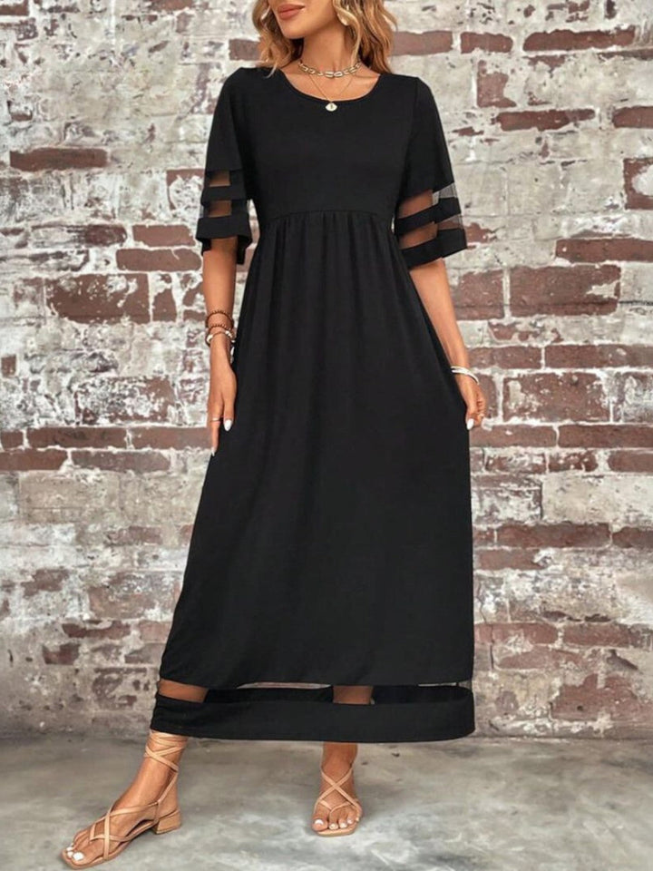 Women’s Dress | Round Neck Maxi with Sheer Mesh Sleeves