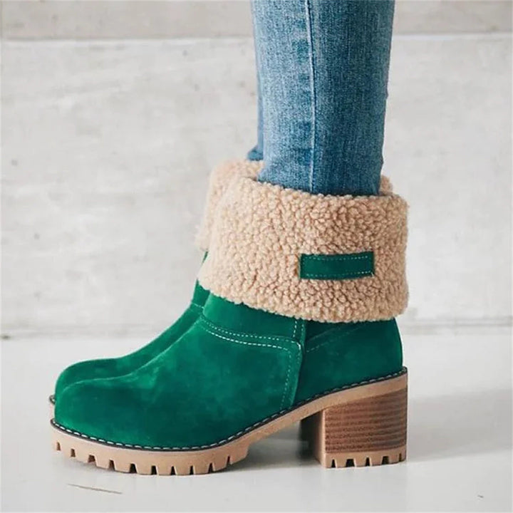 Boots For Women | Rolled Collar Ankle Block Heel Design