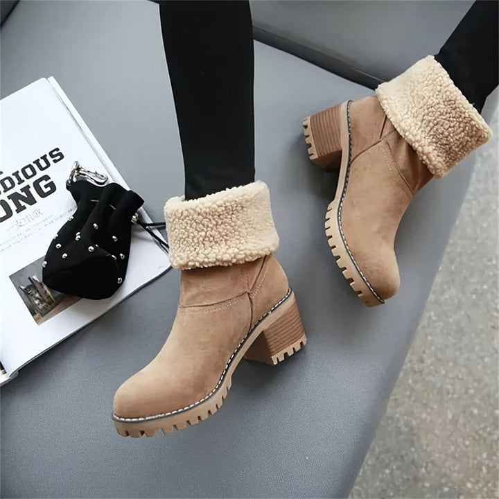 Boots For Women | Rolled Collar Ankle Block Heel Design