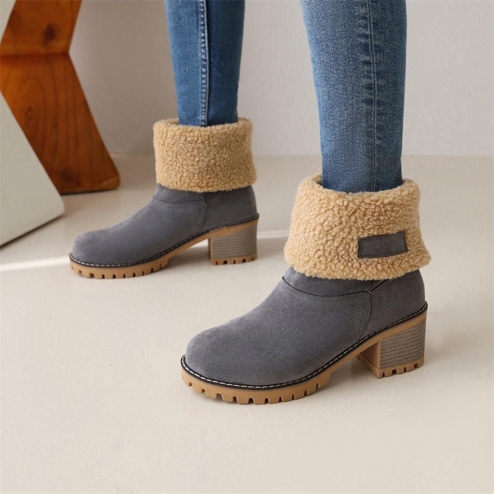 Boots For Women | Rolled Collar Ankle Block Heel Design