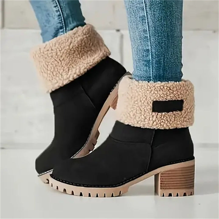 Boots For Women | Rolled Collar Ankle Block Heel Design