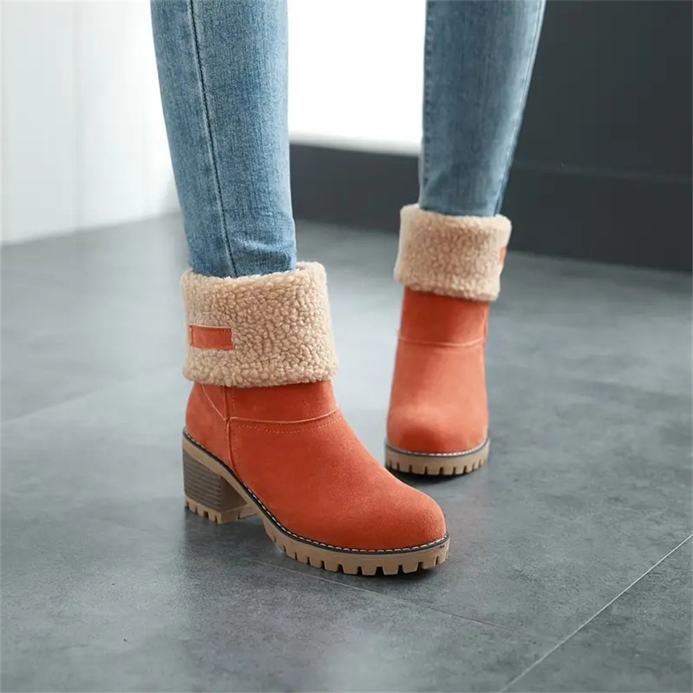 Boots For Women | Rolled Collar Ankle Block Heel Design