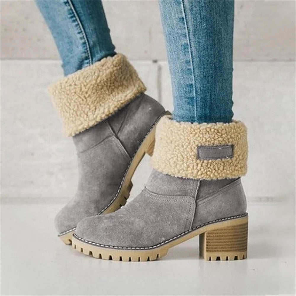 Boots For Women | Rolled Collar Ankle Block Heel Design