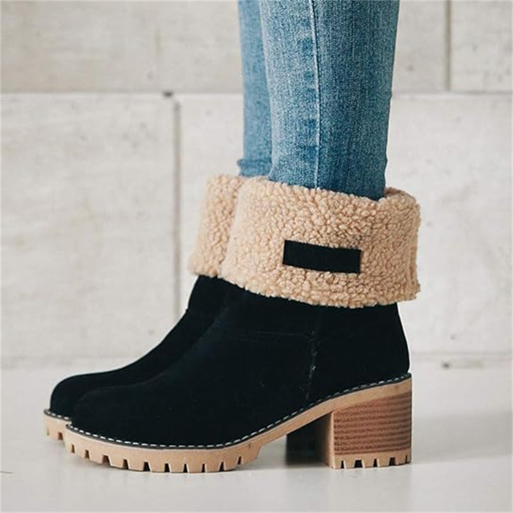 Boots For Women | Rolled Collar Ankle Block Heel Design