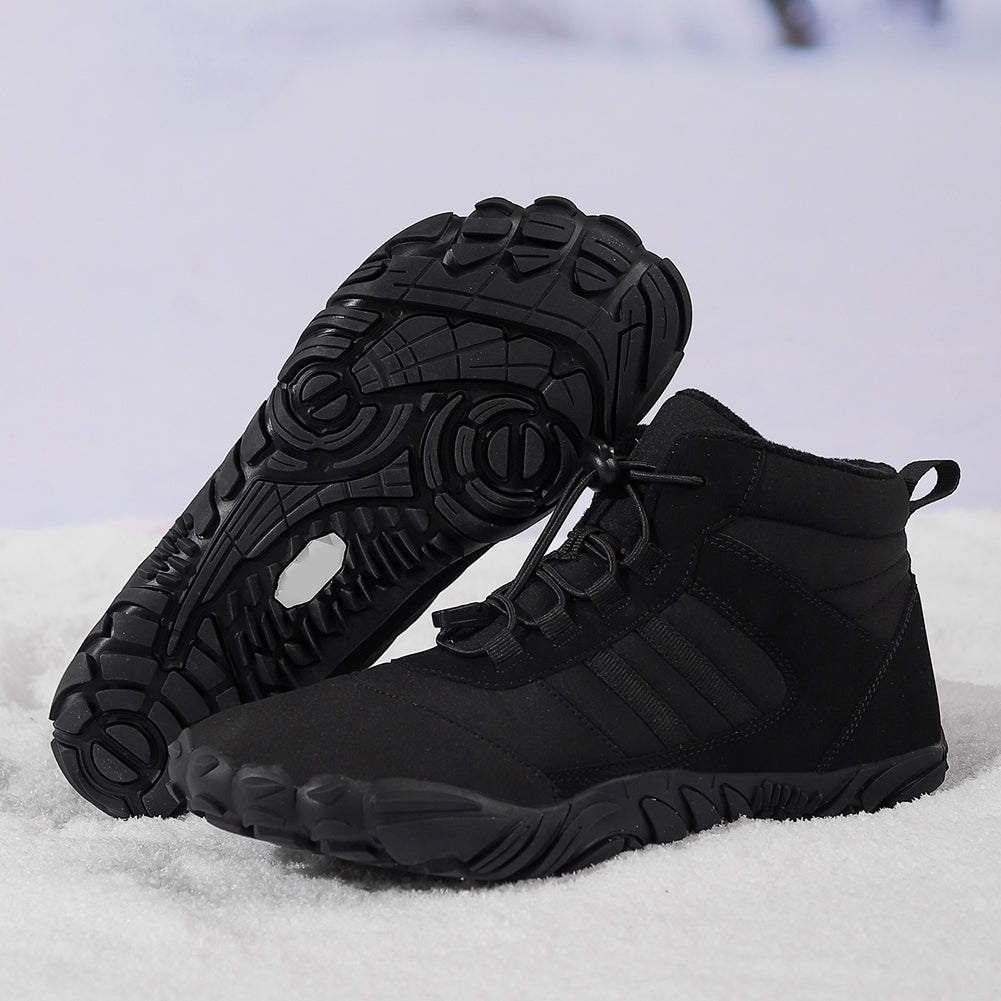 Barefoot ankle boots with lace-up front, padded collar and rugged tread sole