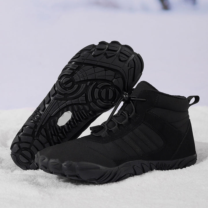 Barefoot ankle boots with lace-up front, padded collar and rugged tread sole