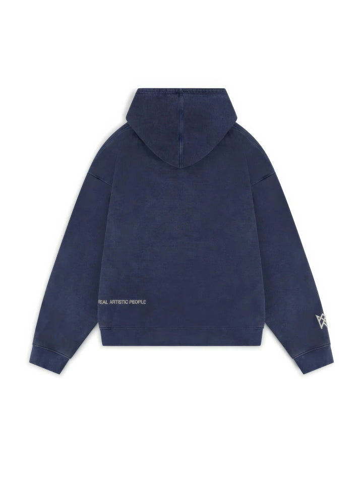 Women's blue graphic pullover hoodie with hood, long sleeves and kangaroo pocket