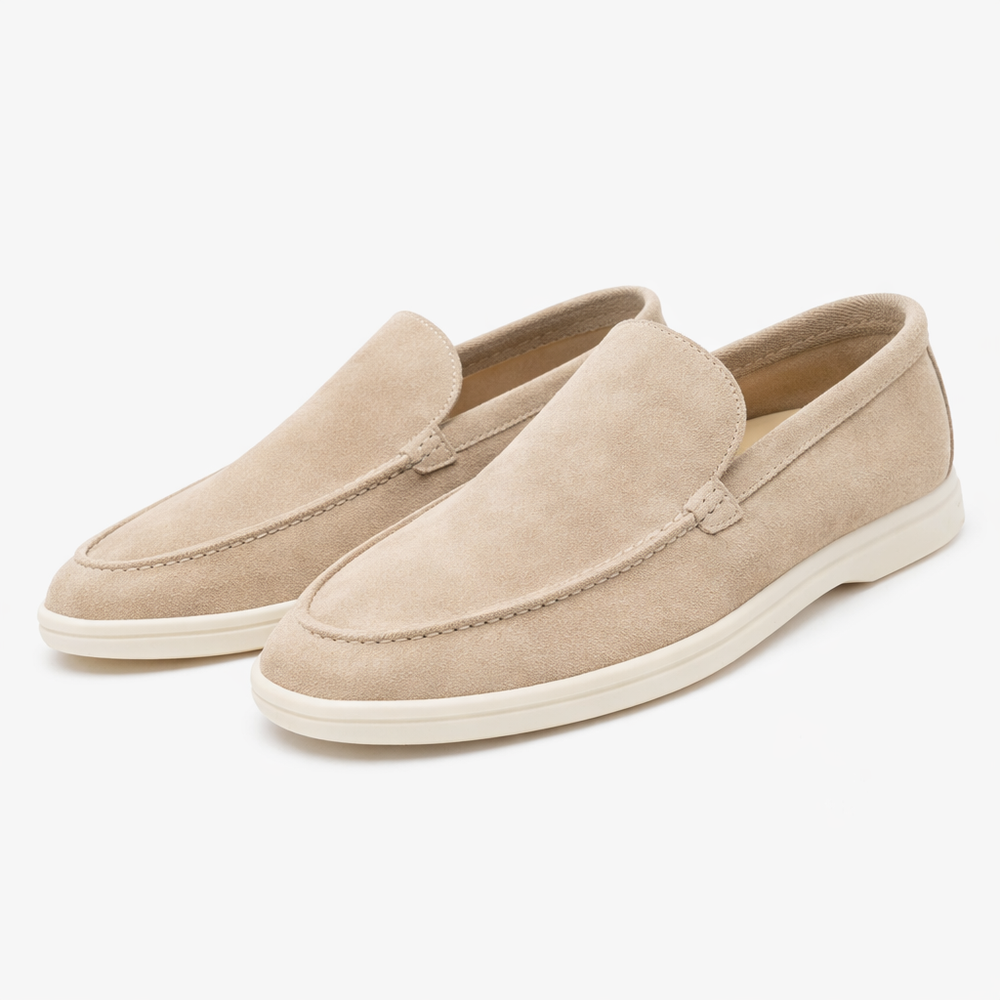 Unisex slip-on loafers with moc toe stitching and flat soles