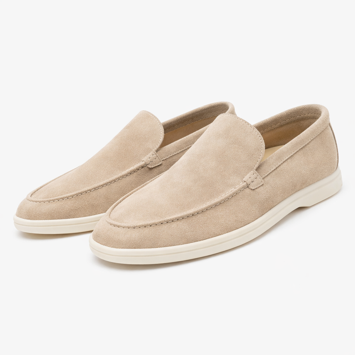 Unisex slip-on loafers with moc toe stitching and flat soles