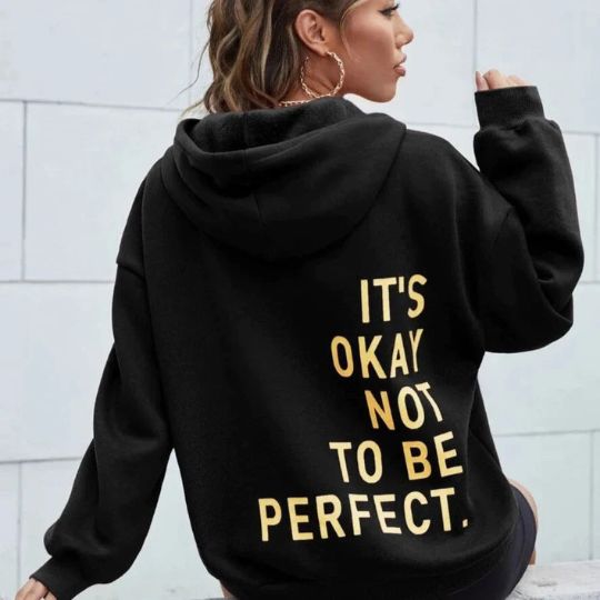 Women's oversized hooded sweatshirt with contrasting back text graphic