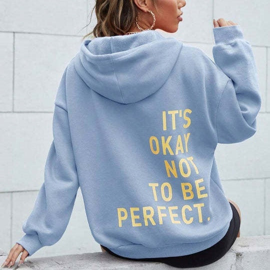 Women's oversized hooded sweatshirt with contrasting back text graphic