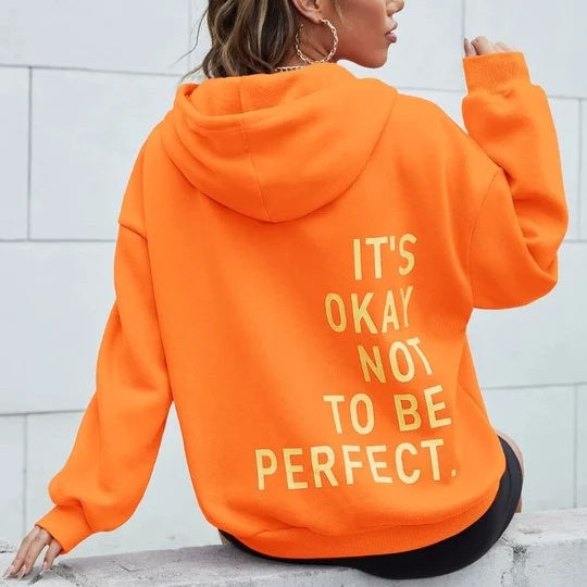Women's oversized hooded sweatshirt with contrasting back text graphic