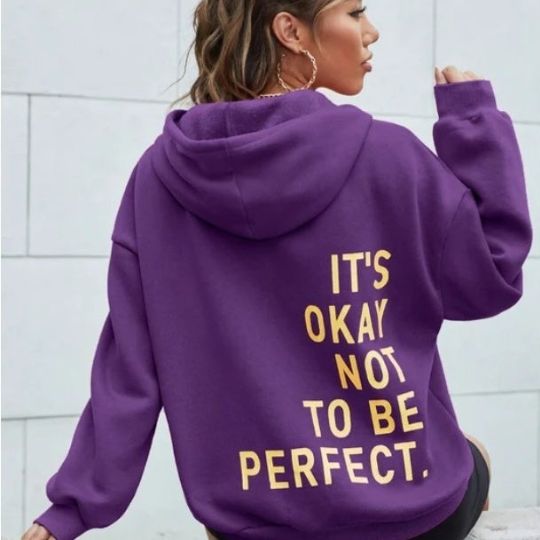 Women's oversized hooded sweatshirt with contrasting back text graphic