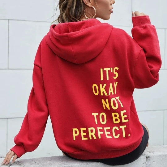 Women's oversized hooded sweatshirt with contrasting back text graphic