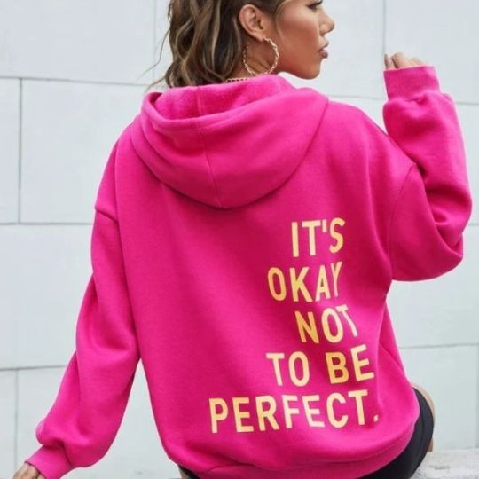 Women's oversized hooded sweatshirt with contrasting back text graphic