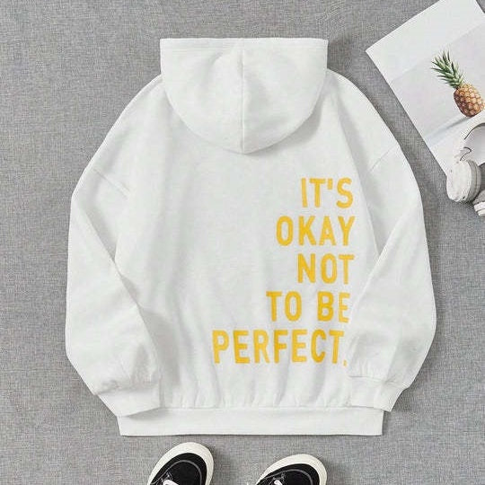 Women's oversized hooded sweatshirt with contrasting back text graphic