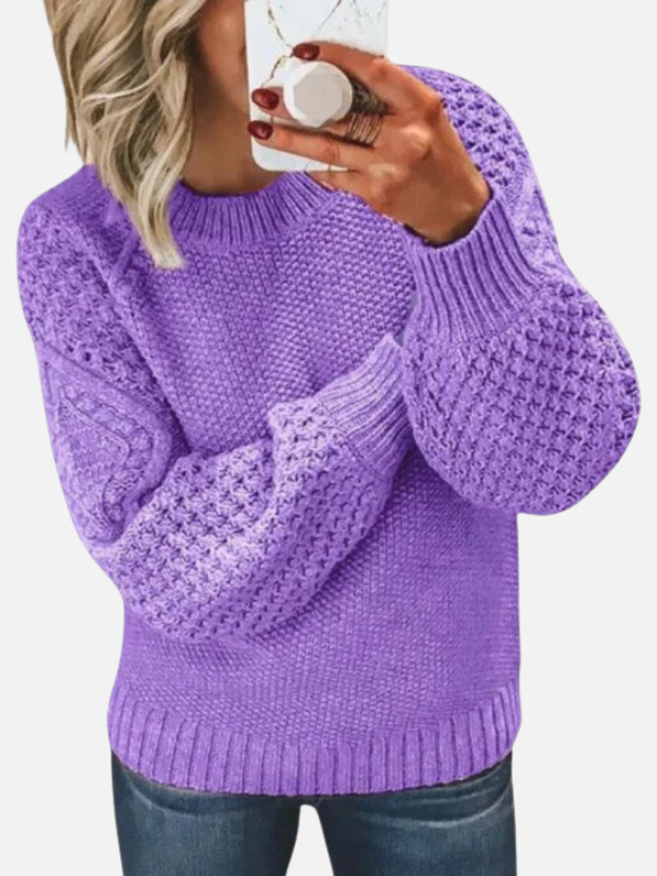 Women's chunky knit jumper with crew neck and textured long sleeves