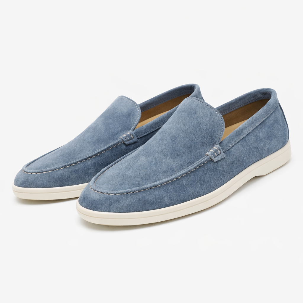 Unisex slip-on loafers with moc toe stitching and flat soles