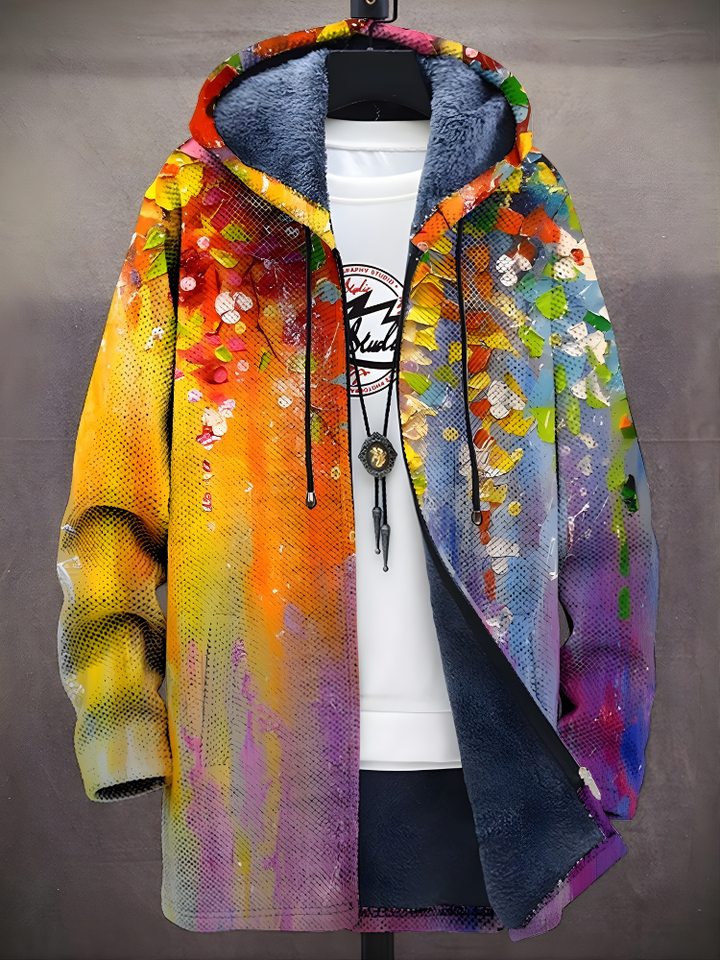 Unisex multicolour geometric zip-up hoodie with hood and long sleeves