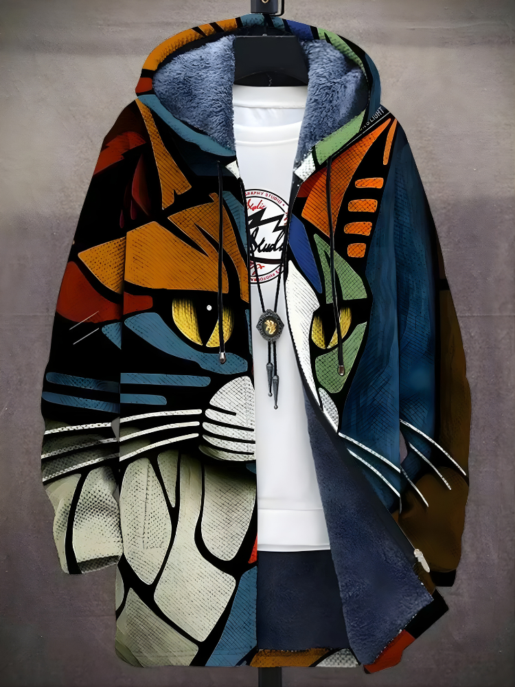 Unisex multicolour geometric zip-up hoodie with hood and long sleeves