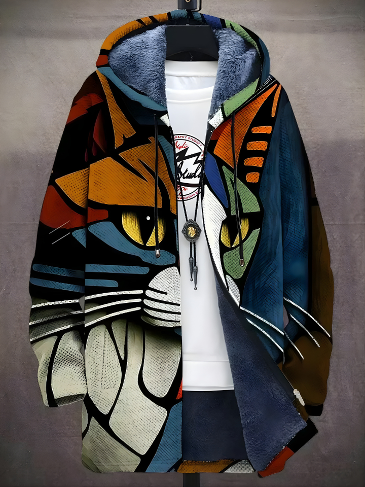 Unisex multicolour geometric zip-up hoodie with hood and long sleeves