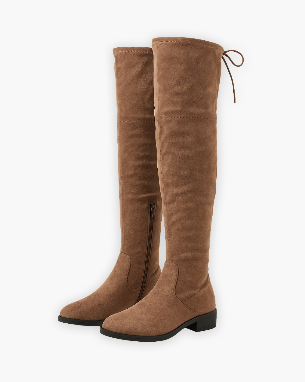 Women's over the knee boots with side zippers and low heels