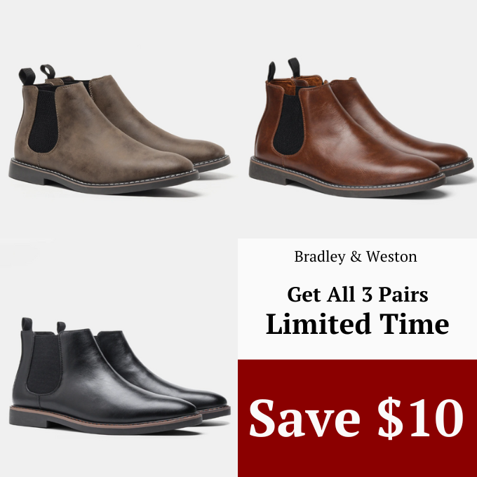 Chelsea ankle boots with elastic side panels, rear pull tabs and low heels
