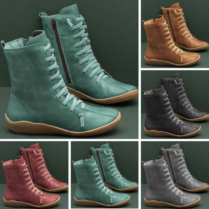 Unisex lace-up ankle boots with side zips and rounded toes
