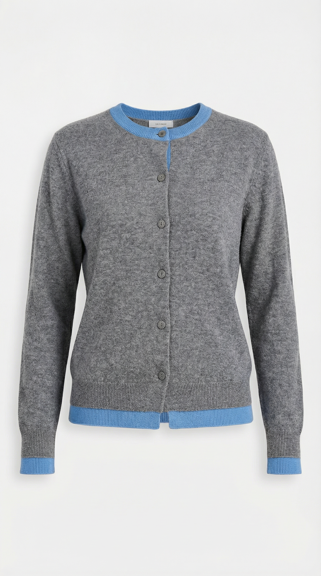 Women's long-sleeve knit cardigan with buttons and contrasting trim