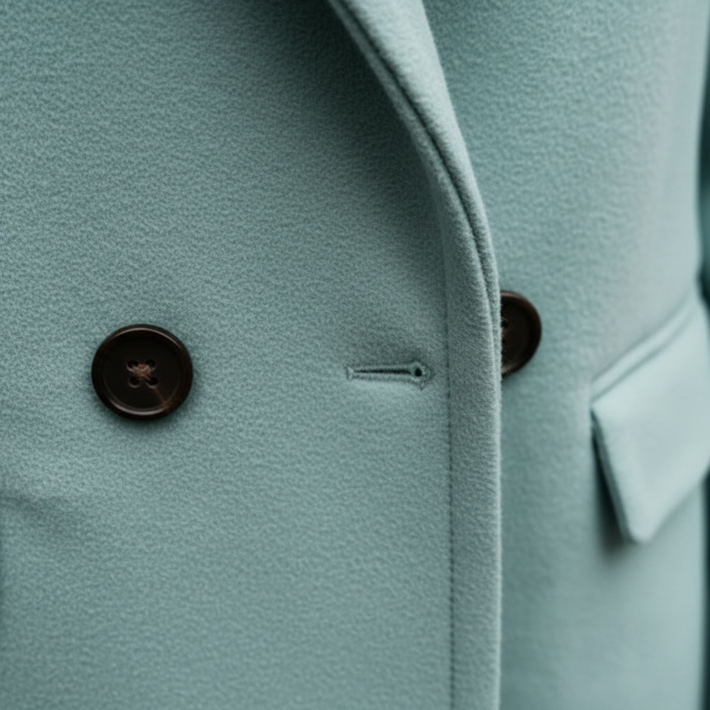 Women's longline double breasted trench coat with notched lapels and flap pockets