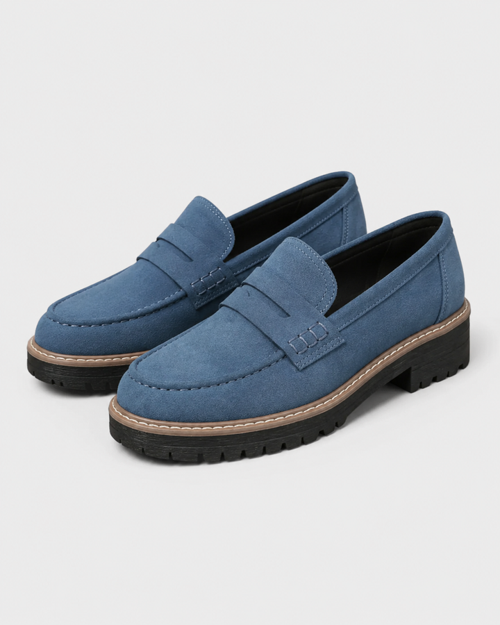 Women's slip-on penny loafers with chunky lug soles