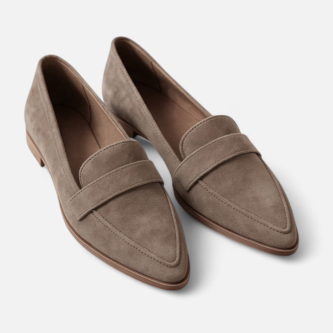 Women's pointed slip-on loafers with penny straps and low heels