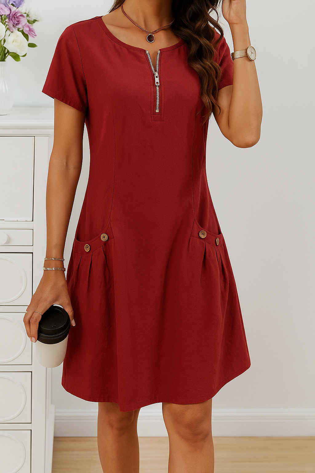 Casual Dress For Women | Midi Front Pocket Design