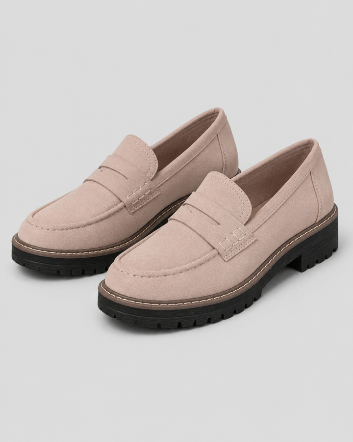 Women's slip-on penny loafers with chunky lug soles