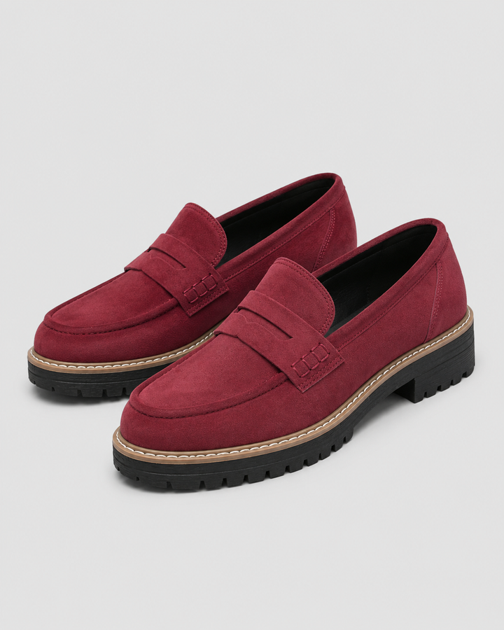 Women's slip-on penny loafers with chunky lug soles