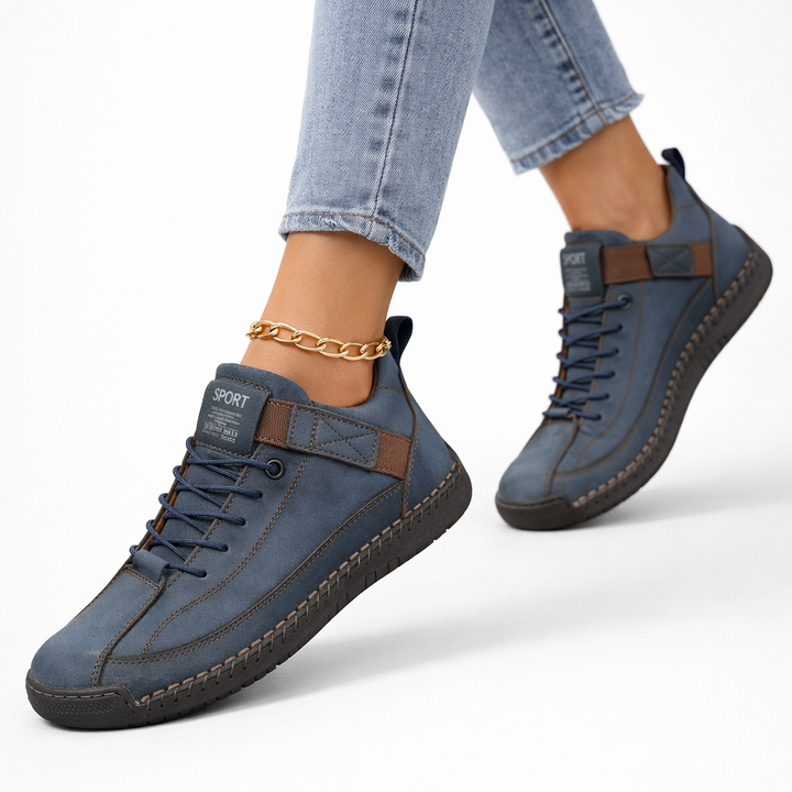 Unisex lace-up high-top sneakers with ankle strap and stitched panels