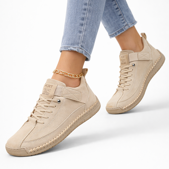 Unisex lace-up high-top sneakers with ankle strap and stitched panels