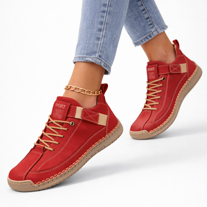Unisex lace-up high-top sneakers with ankle strap and stitched panels