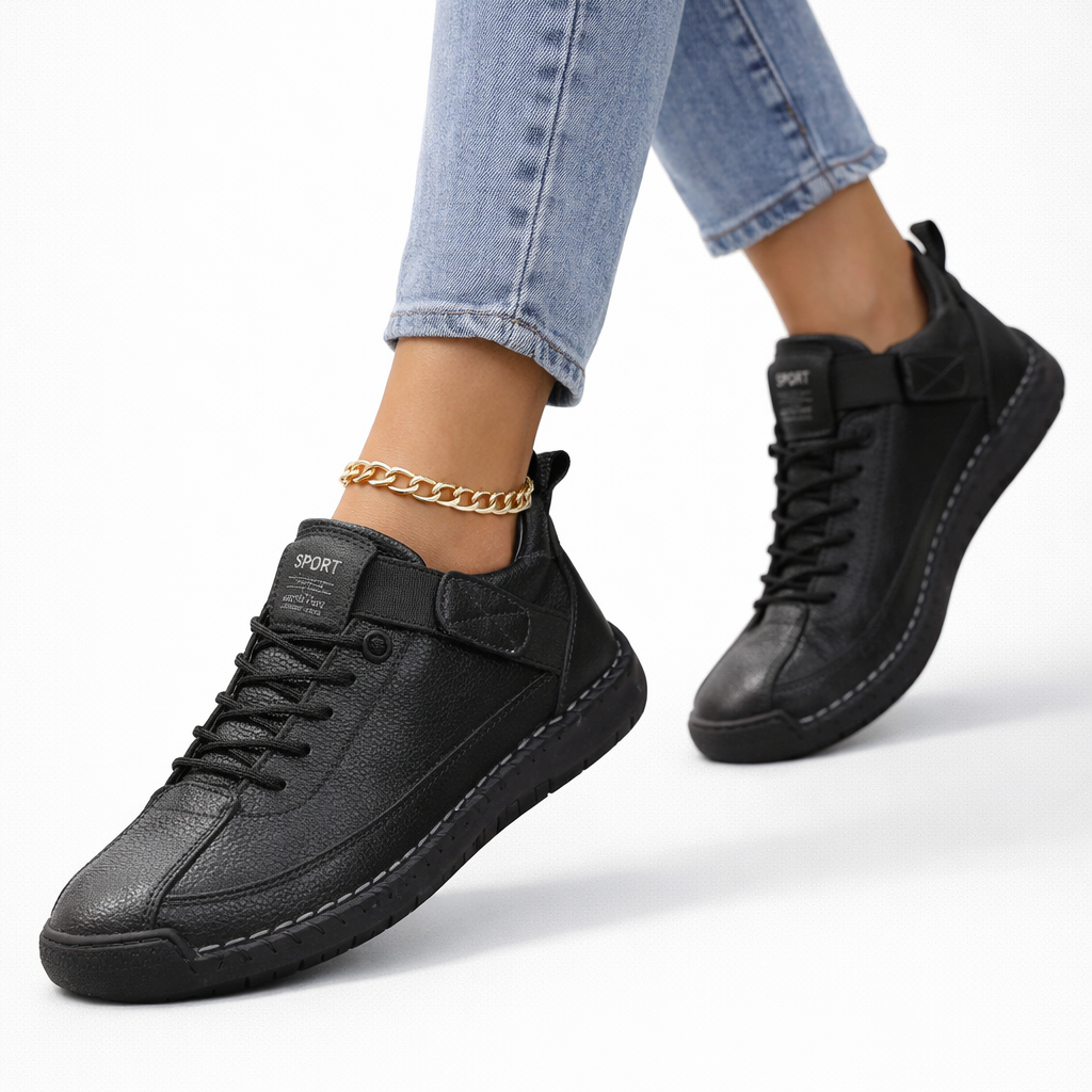 Unisex lace-up high-top sneakers with ankle strap and stitched panels